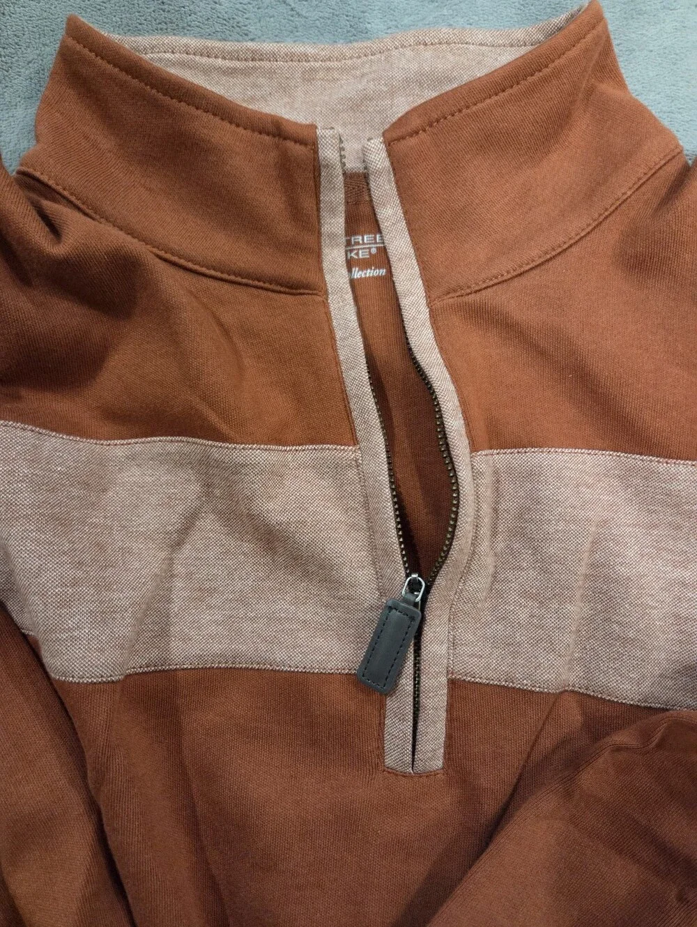 Roundtree & Yorke Rust Zip-Up Sweater with Chest Stripe